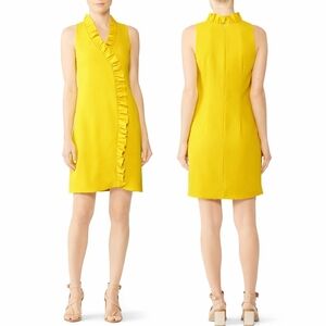 Trina Turk Relaxation Bright Yellow Ruffle Shift Dress Sleeveless V-Neck Preppy